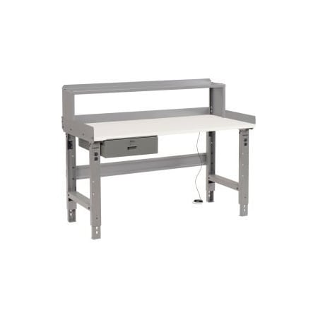Global Equipment Workbench w/ ESD Square Edge Top   Riser, 72"W x 30"D, Gray 318698